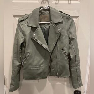 Blank NYC moto jacket vegan leather grey sage green